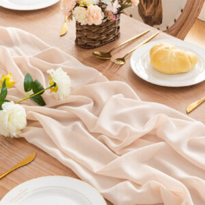 Ivory-Beige Chiffon Table Runner